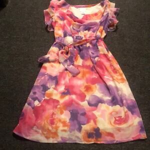 Motherhood Brand Women's Small Maternity Dress Pink & Purple Floral  Drape Neck
